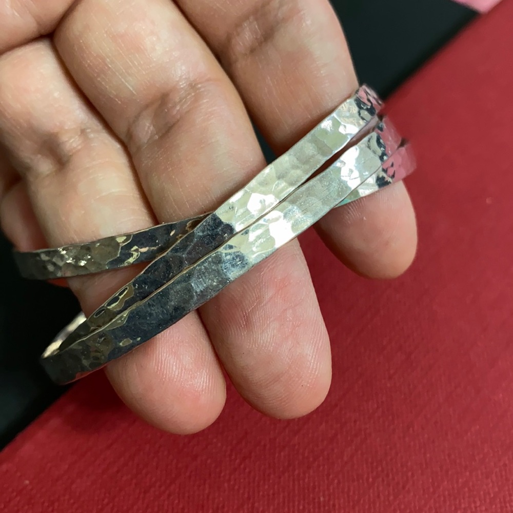 Hammeredsterling Silver Trinity Bangle Bracelet - image 4